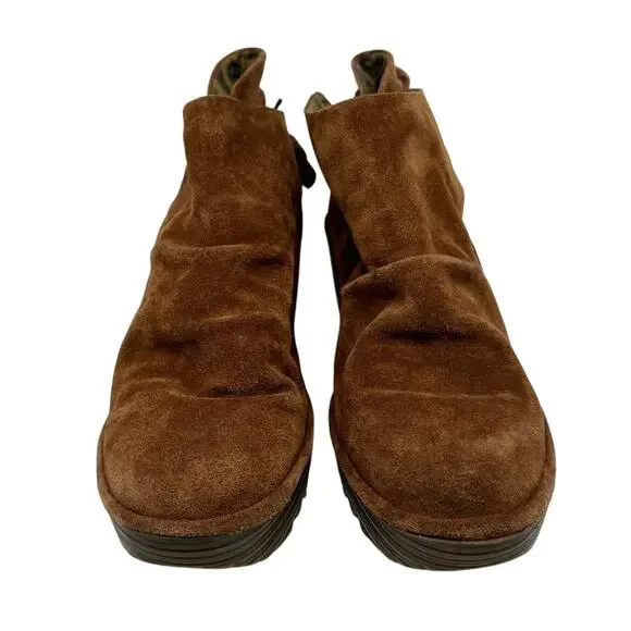 Fly London Yebi Camel Brown/Tan Suede Wedge Booties Ankle Boots Size 10 - Picture 2 of 7